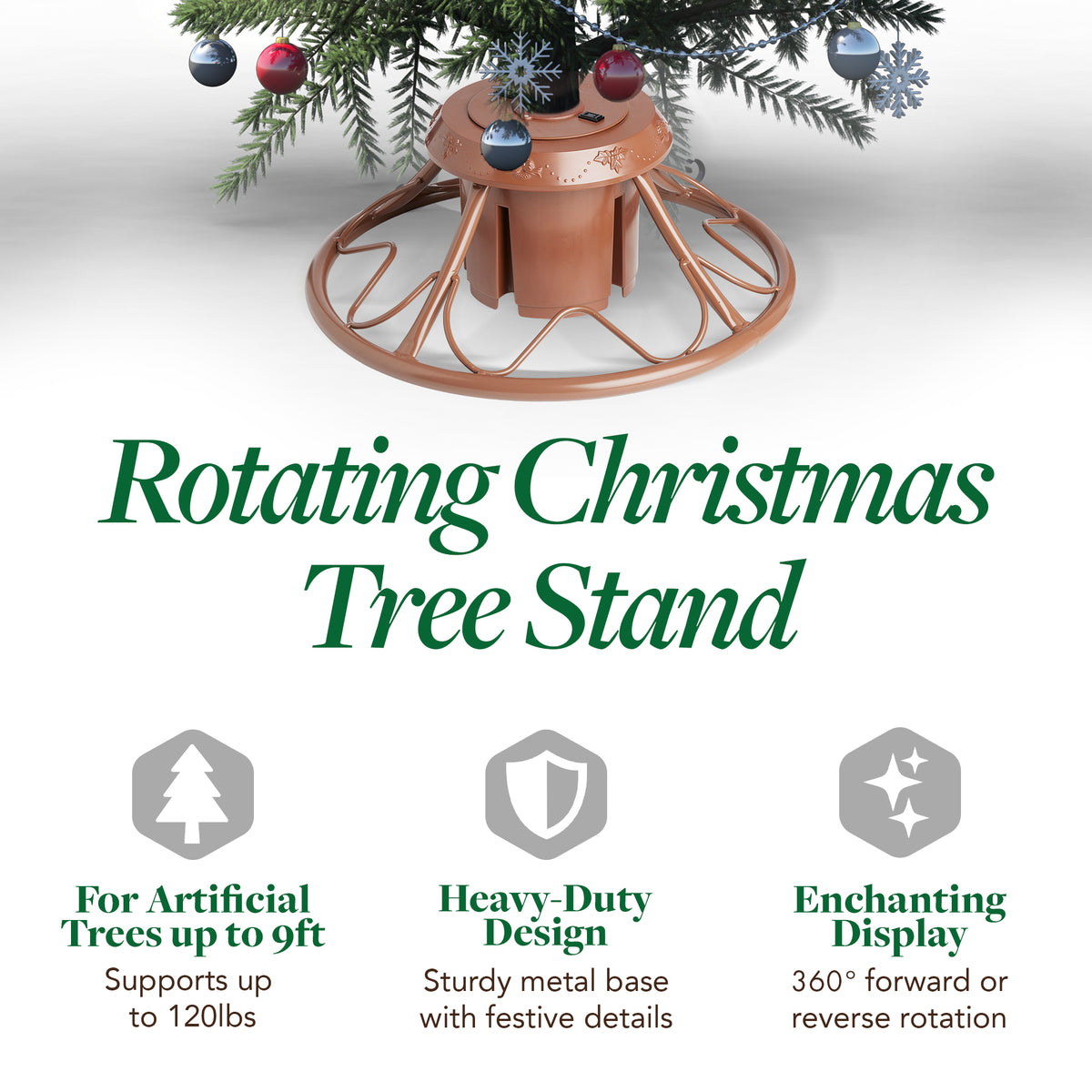Home Heritage 1-1.75" Artificial Christmas Tree Base Rotating Metal Stand, Brown
