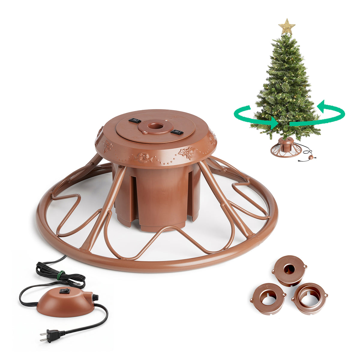 Home Heritage 1-1.75" Artificial Christmas Tree Base Rotating Metal Stand, Brown