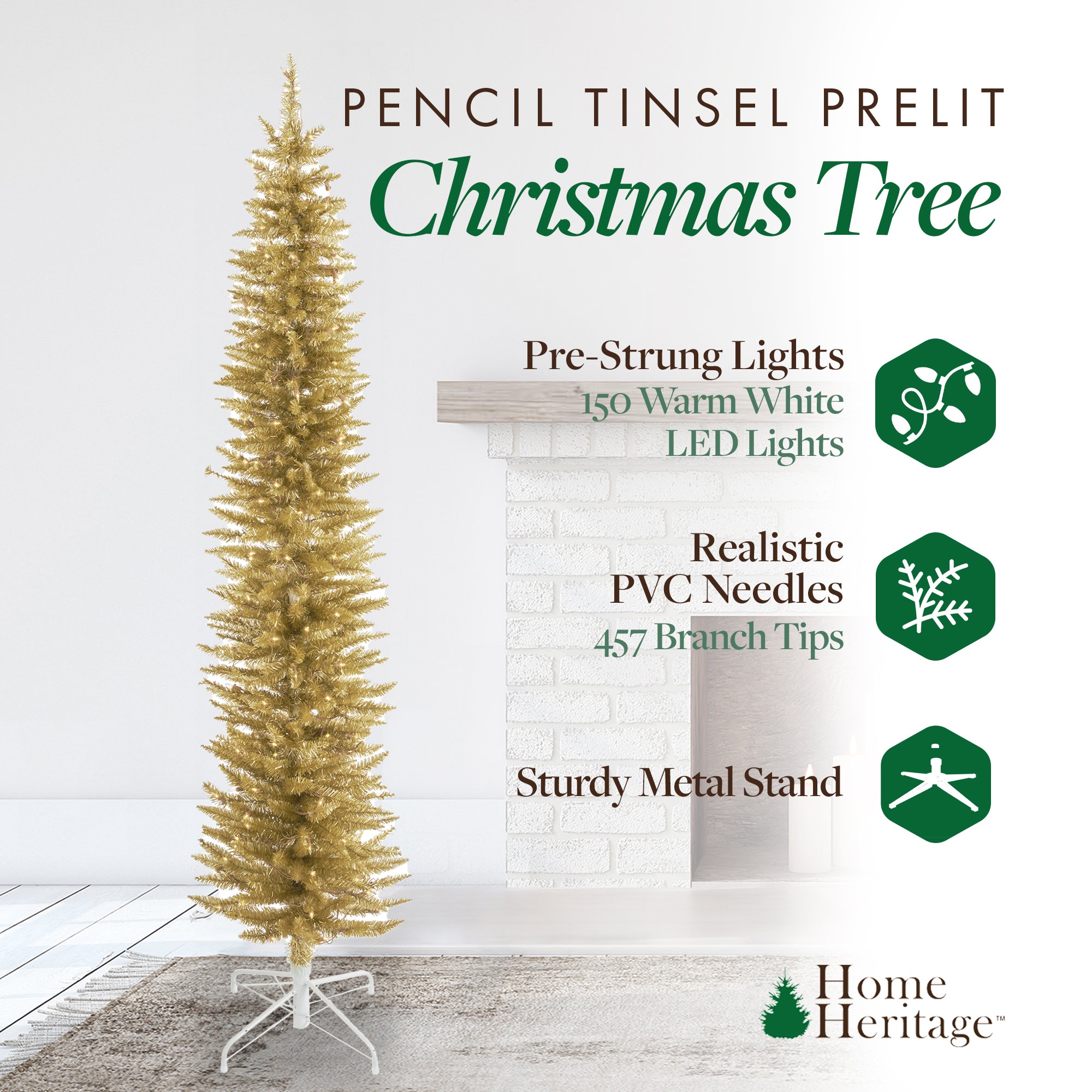 Home Heritage 7 Foot Prelit Christmas Tree with Stand, Champagne (Open Box) - VMInnovations