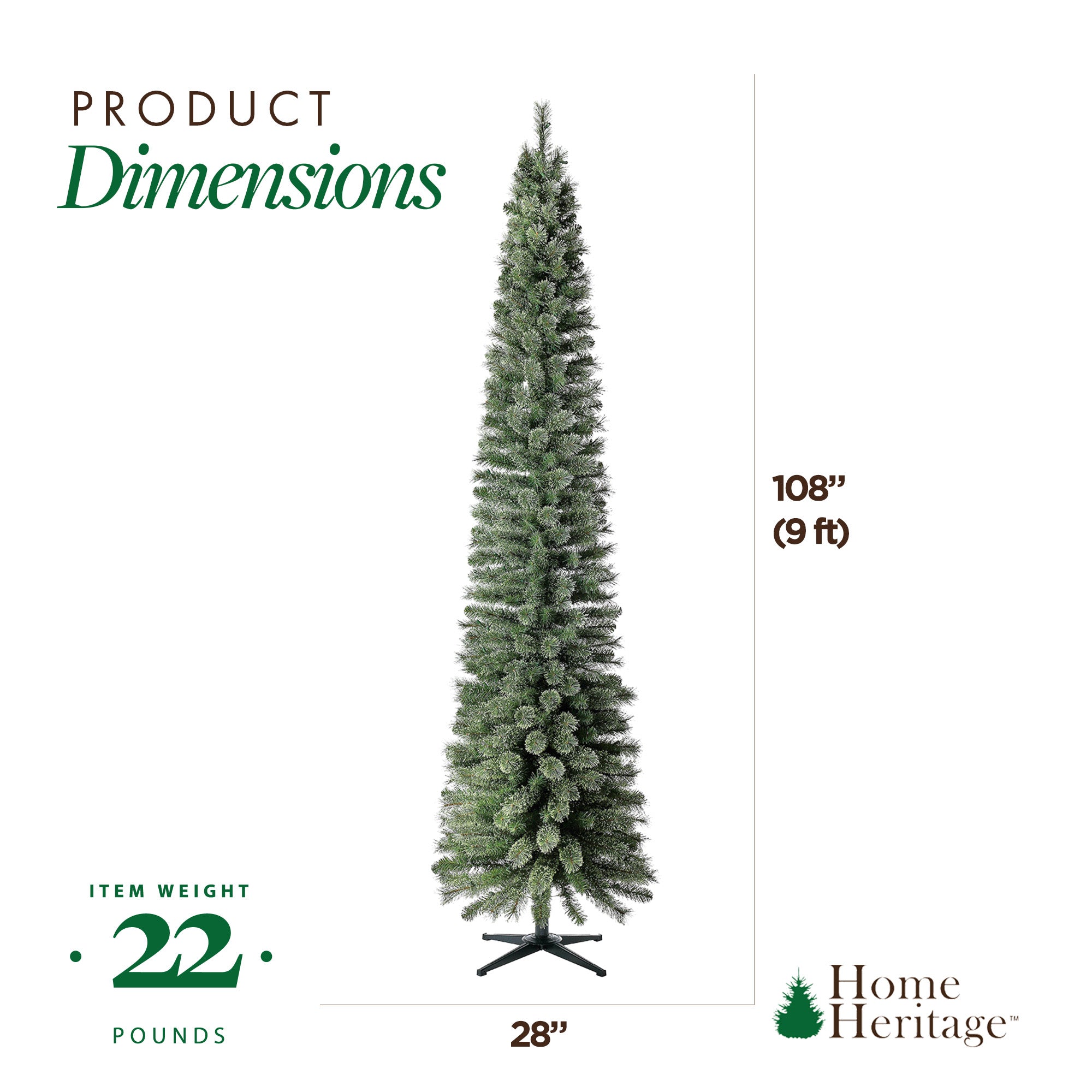 Home Heritage 9 Foot Pre-Lit Artificial Stanley Pencil Tree w/ Stand (Open Box)