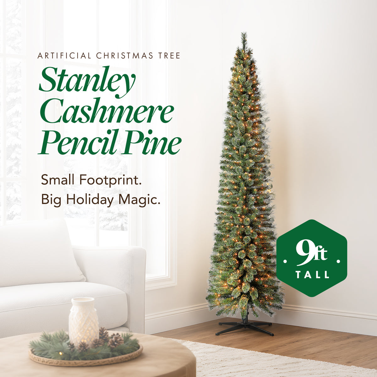 Home Heritage Stanley 9' Pine Artificial Christmas Tree, PreLit 500 White Lights