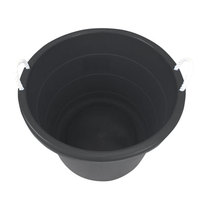 Homz 17 Gal Plastic Open Storage Round Utility Tub with Handles, Black (2 Pack)