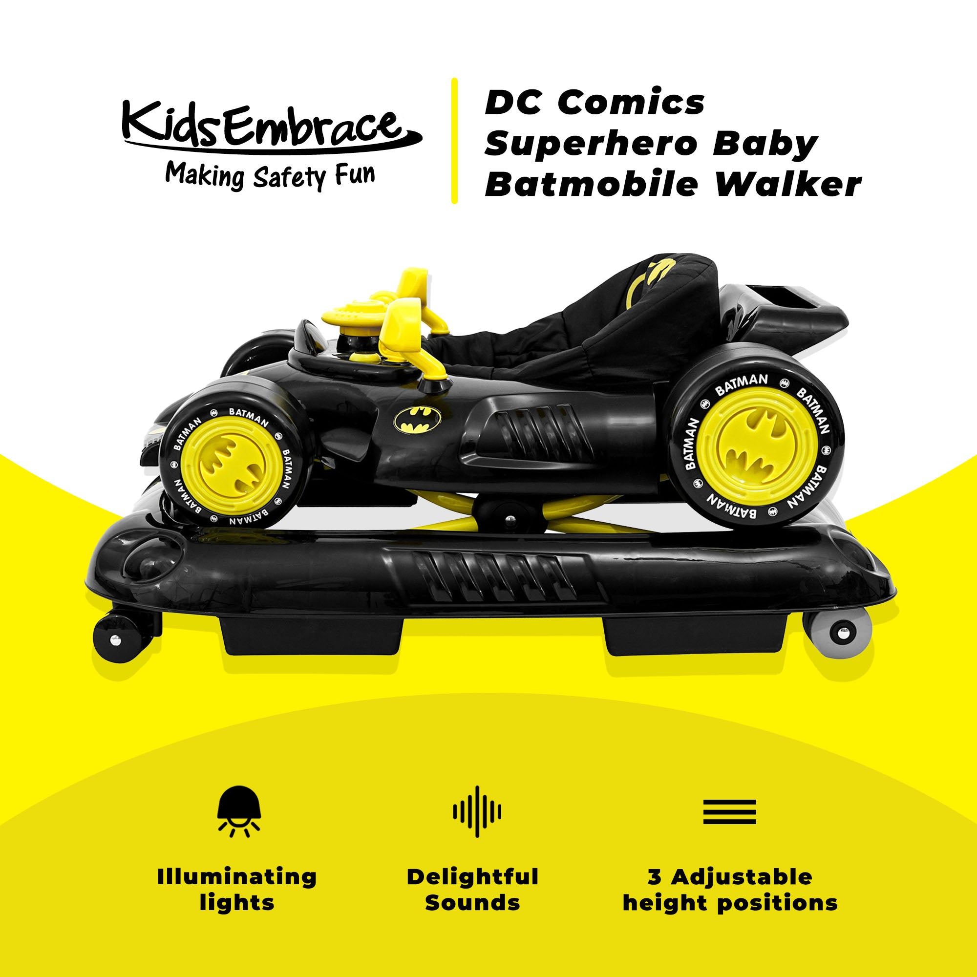 Kids Embrace DC Comics Batman Superhero Baby Batmobile Walker, Black (Open Box) - VMInnovations