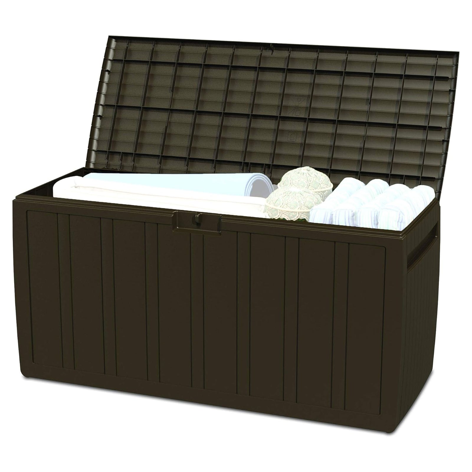 Ram Quality Products Outdoor Backyard Patio Storage Deck Box, 71 Gallon, Brown - VMInnovations