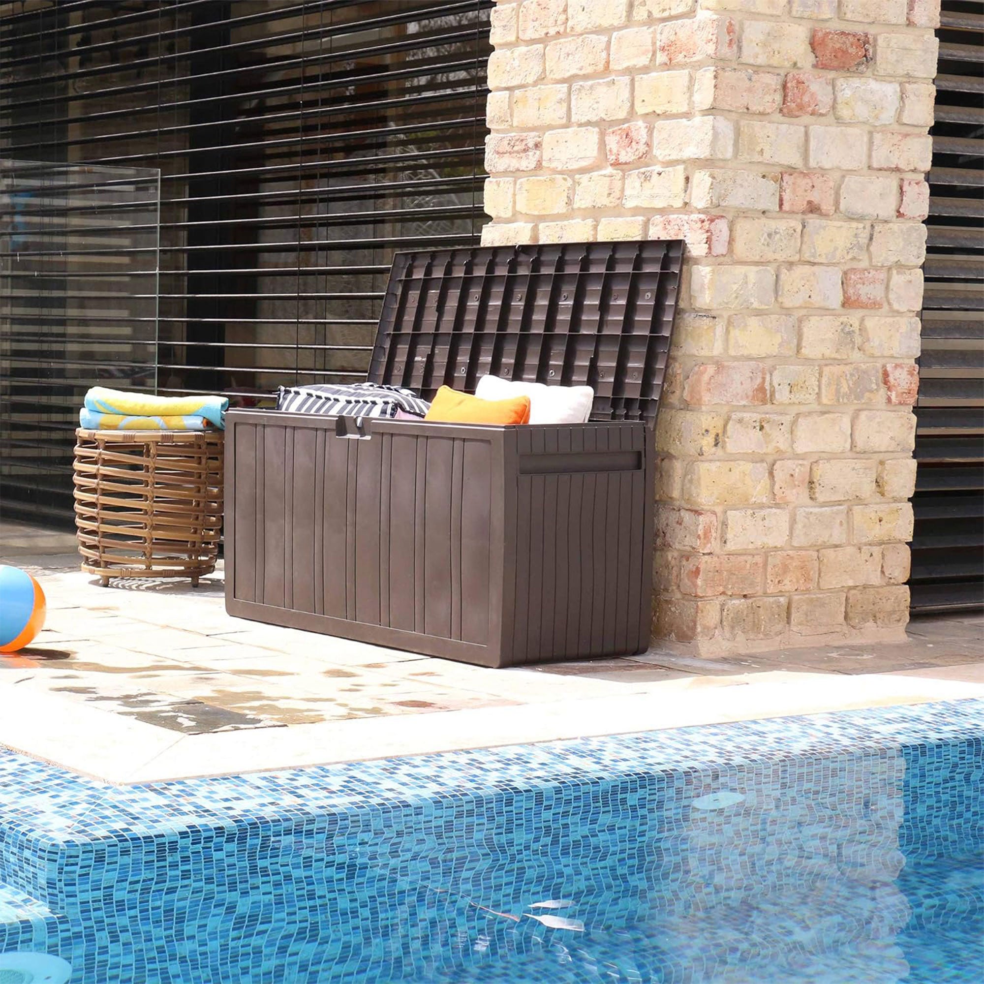 Ram Quality Products Storage Deck Box Patio Furniture, 71 Gallon, Brown (Used) - VMInnovations