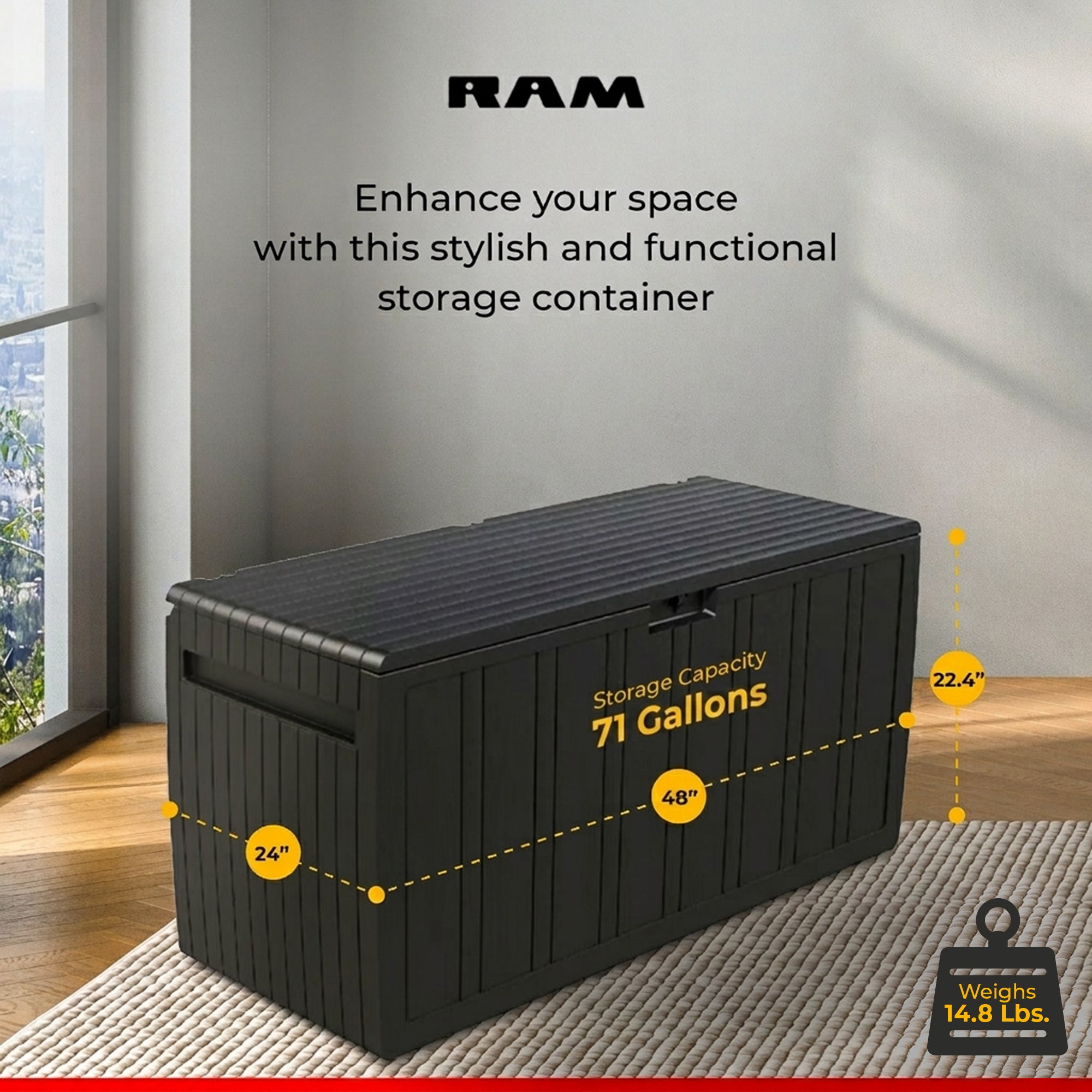Ram Quality Products Storage Deck Patio Furniture, 71 Gallon, Brown (Open Box) - VMInnovations