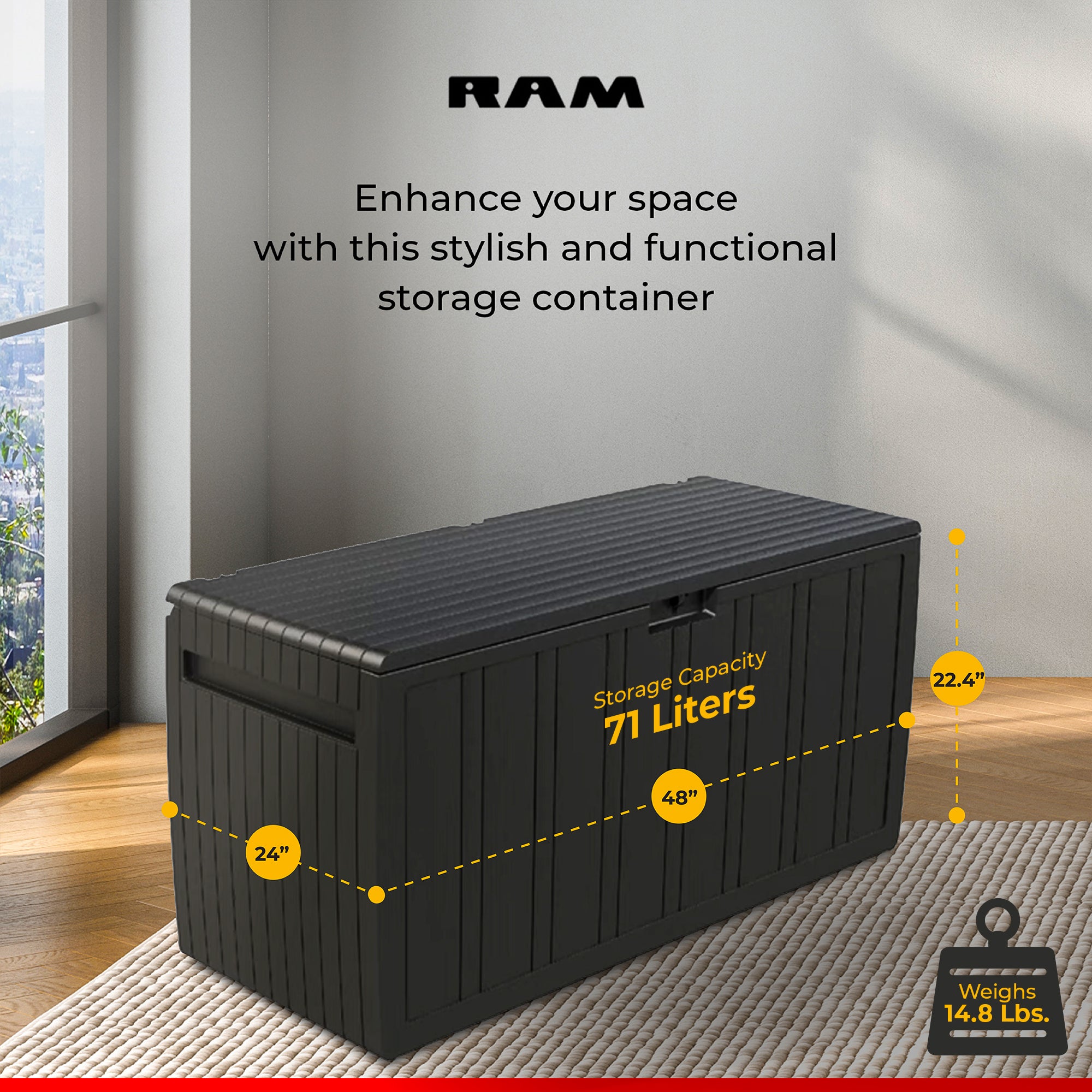 Ram Quality Products Storage Deck Box Patio Furniture, 71 Gallon, Brown (Used) - VMInnovations
