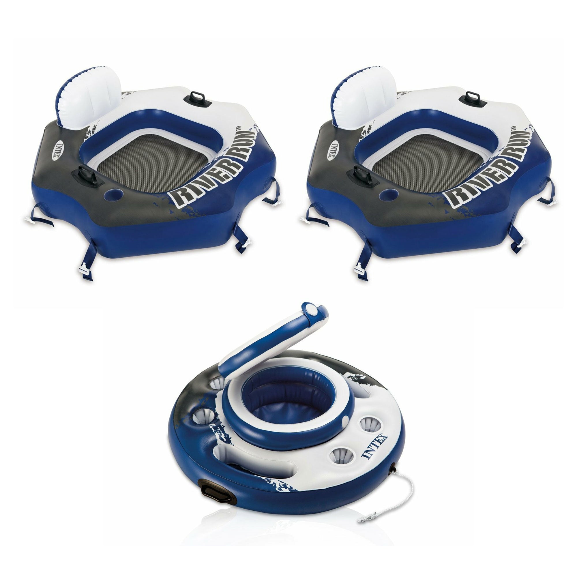 Inflatable Floating Cooler Bundled with 1 Person Lounger Floating Tube (2 Pack)