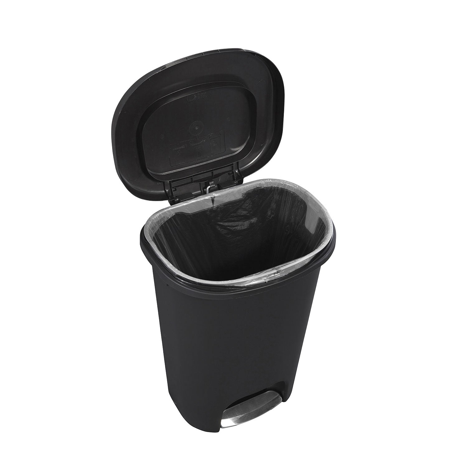 Rubbermaid Classic 13 Gallon Plastic Hands Free Step On Lid Trash Can, Black