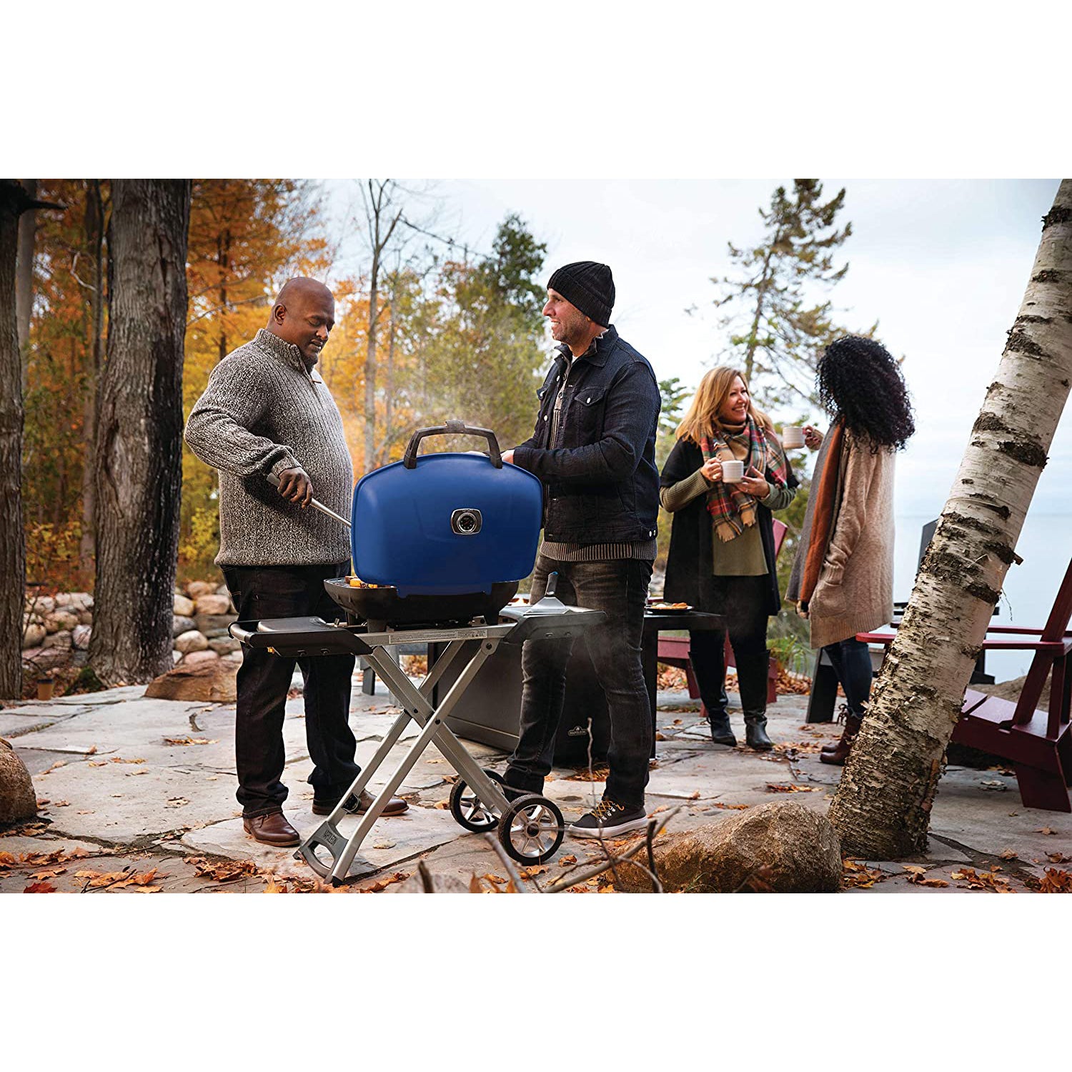 Napoleon TravelQ 285X Portable Propane Gas Grill w/ Scissor Cart & Griddle, Blue