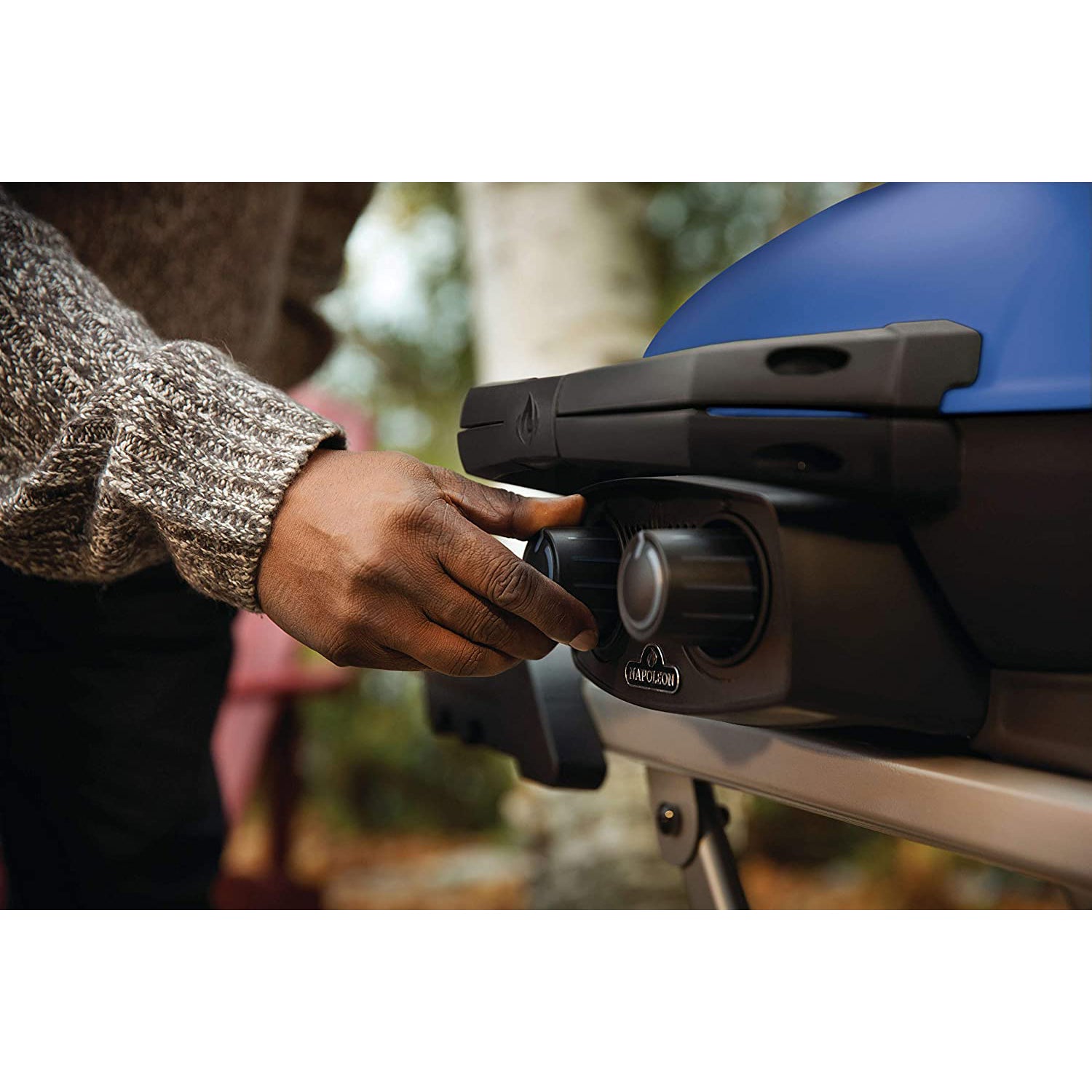 Napoleon TravelQ 285X Portable Propane Gas Grill w/ Scissor Cart & Griddle, Blue