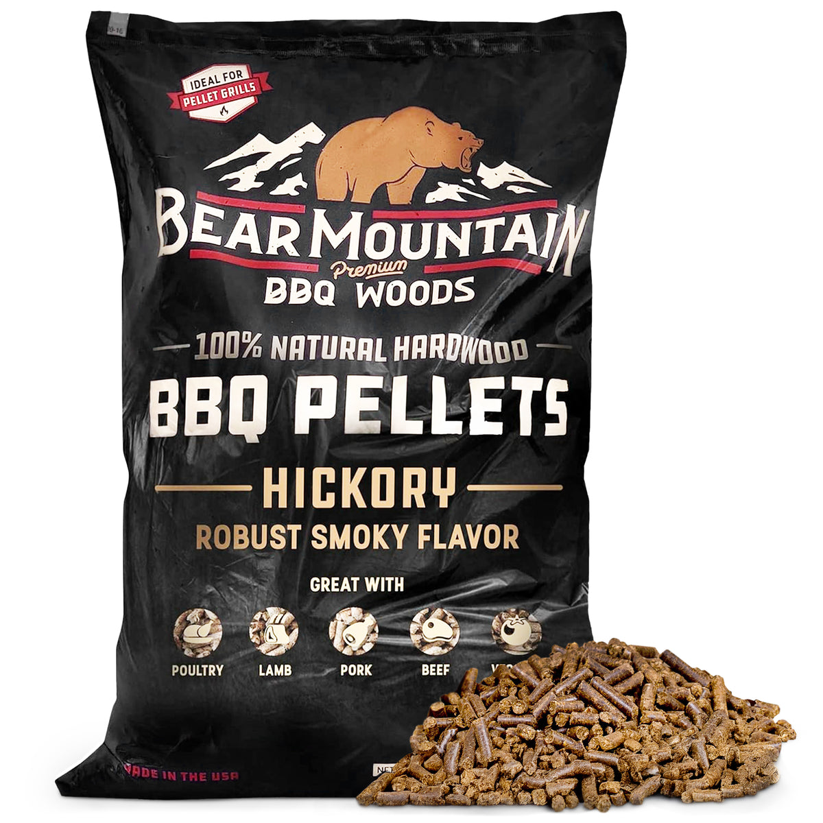 Bear Mountain BBQ Premium All-Natural Hardwood Hickory Smoker Pellets, 40 Pounds