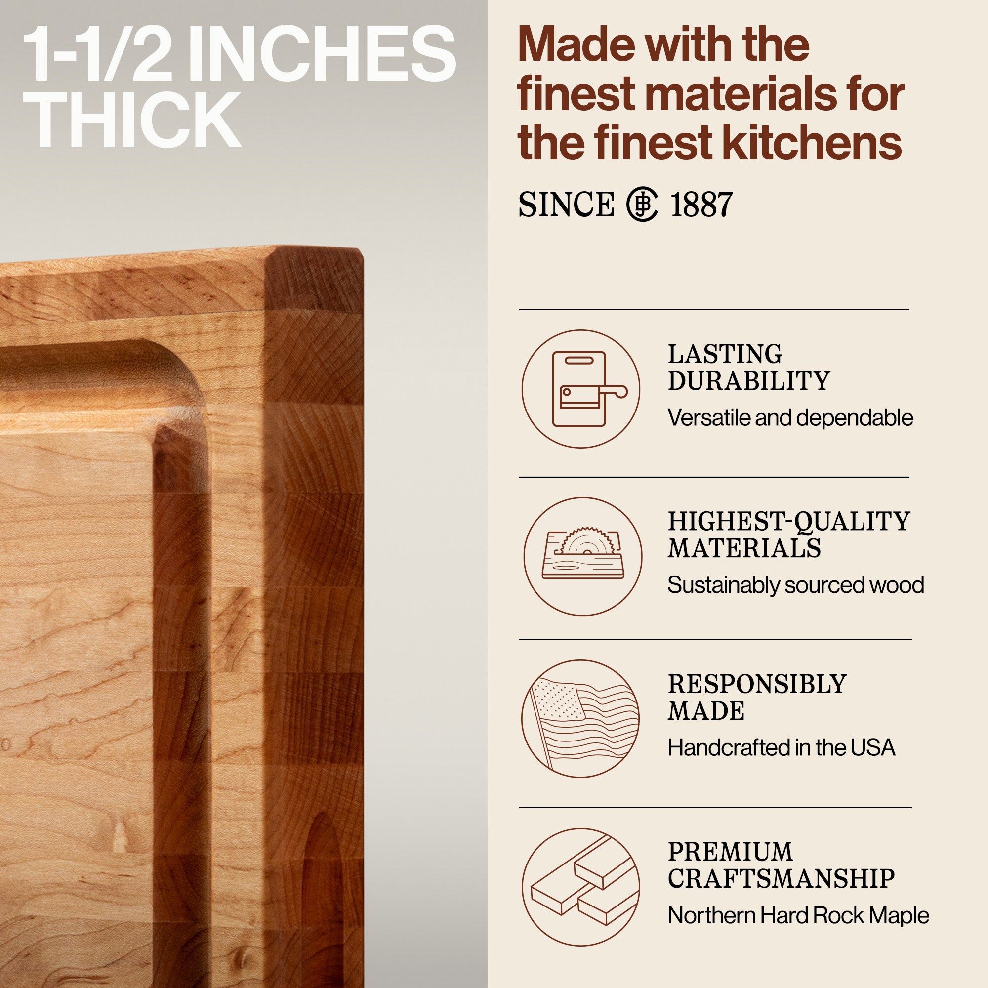 John Boos Maple Wood Edge Grain Reversible Cutting Board, 24"x18"x1.5" (Used) - VMInnovations