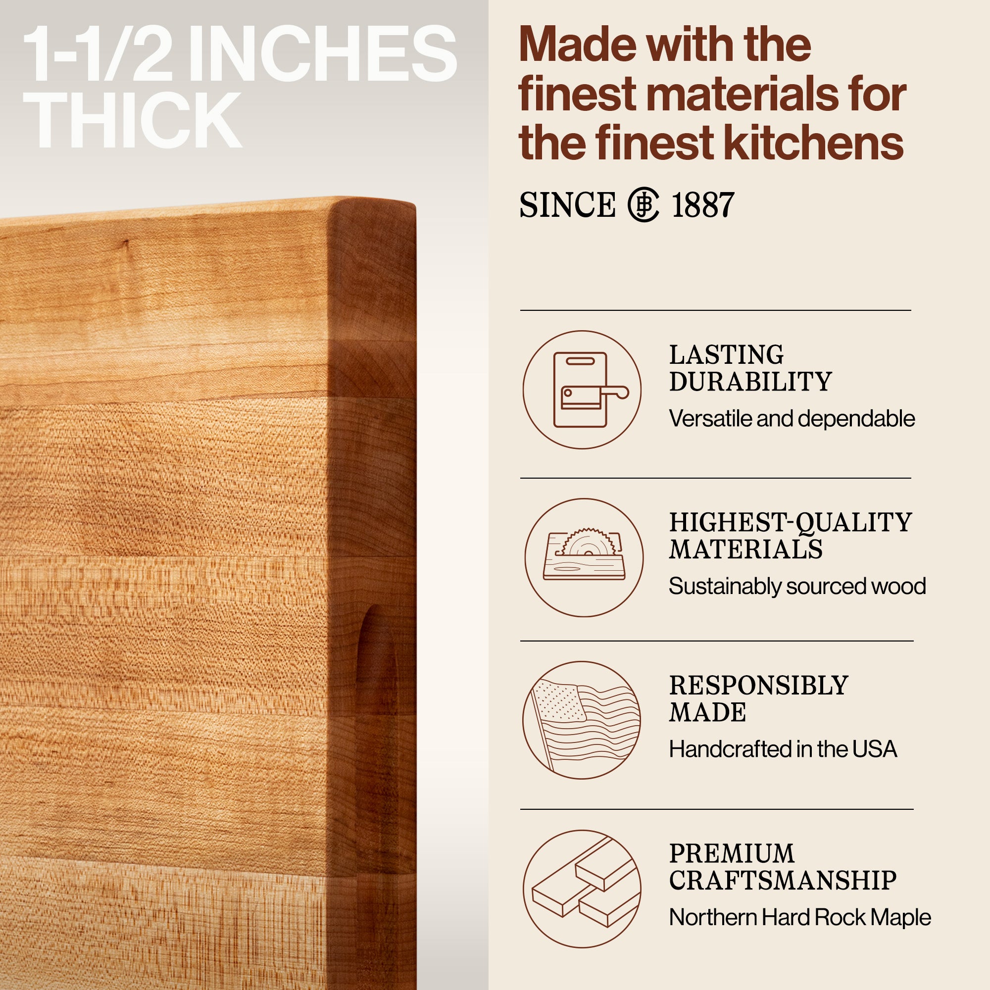 John Boos Maple Wood Edge Grain Reversible Cutting Board, 20 x 15 x 1.5 Inches