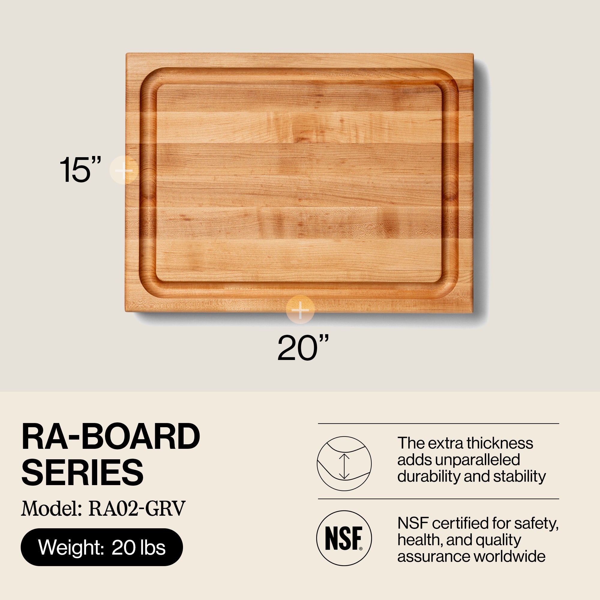 John Boos Maple Wood Edge Grain Reversible Cutting Board, 20"x15"x2.25"(Used)