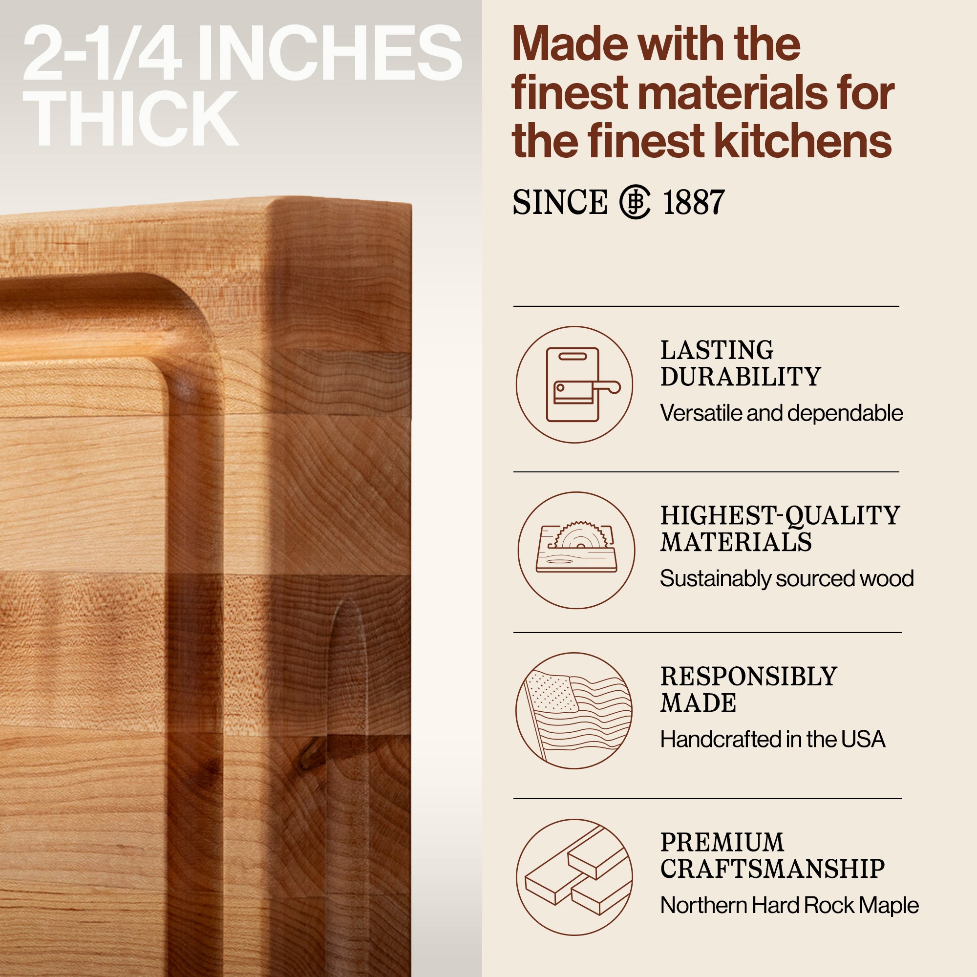 John Boos Maple Wood Edge Grain Reversible Cutting Board, 20"x15"x2.25"(Used)