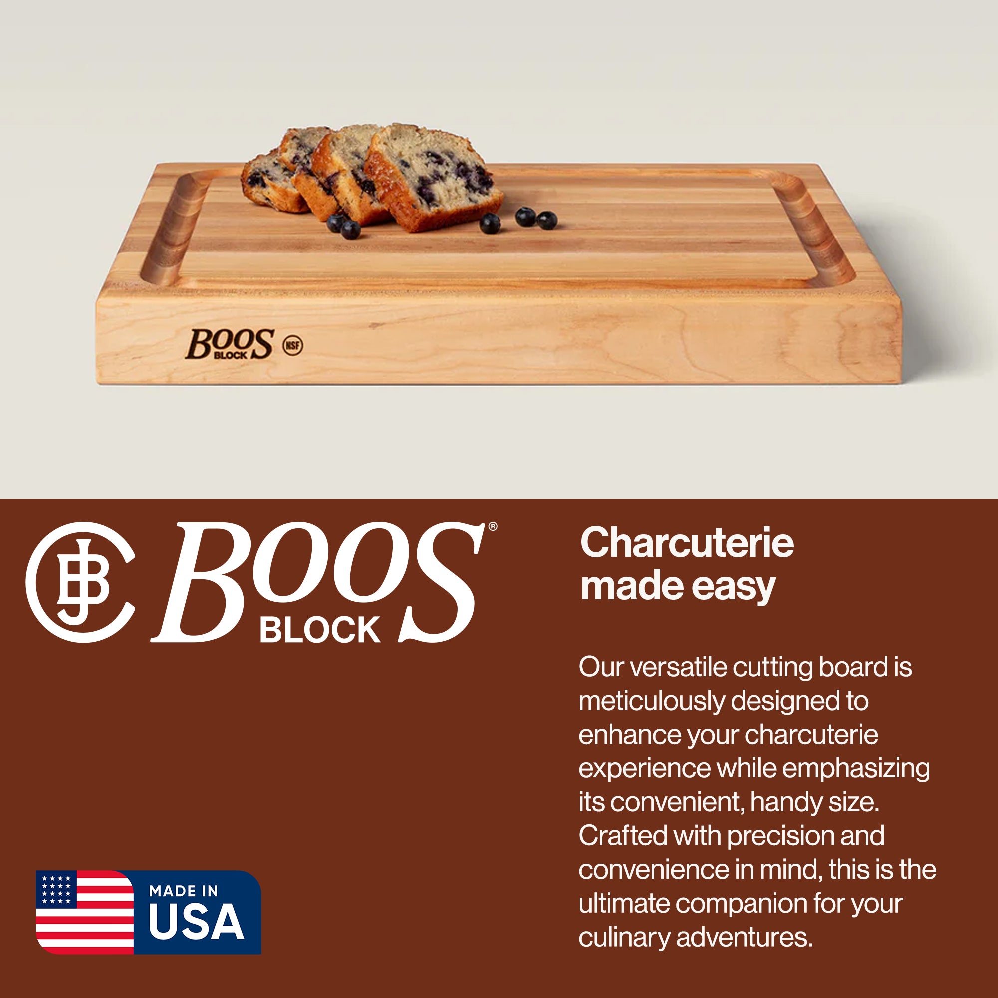 John Boos Maple Wood Edge Grain Reversible Cutting Board, 20"x15"x2.25"(Used)