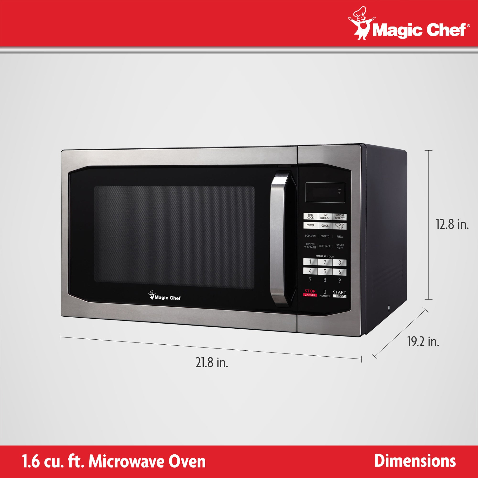 Magic Chef 1100 Watt 1.6 Cubic Feet Digital Microwave, Stainless Steel (Used) - VMInnovations