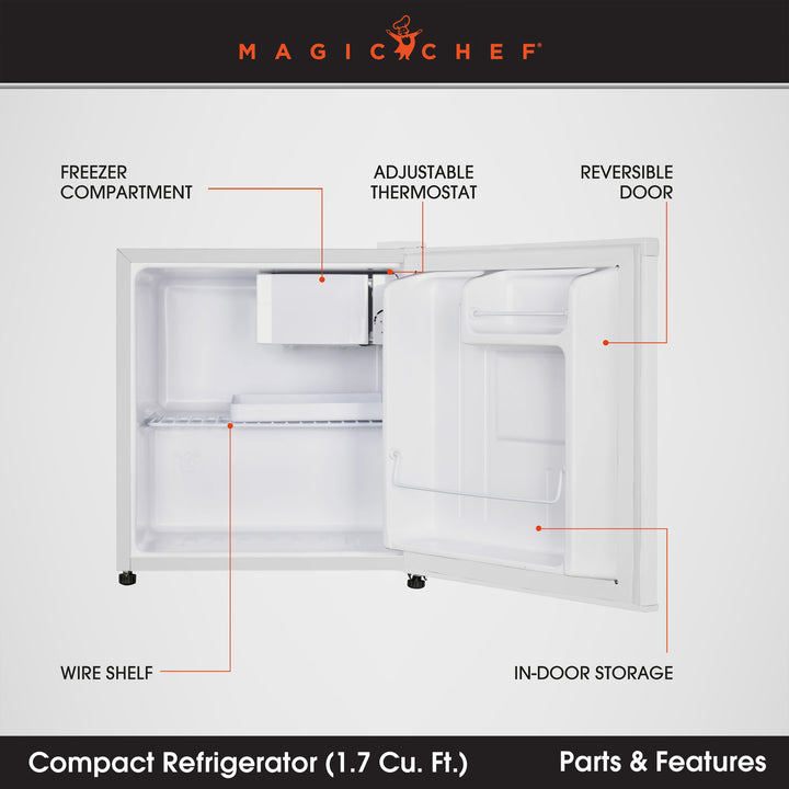 Magic Chef MCR170WE Mini Refrigerator with Freezer Shelf, 1.7 Cubic Feet, White - VMInnovations