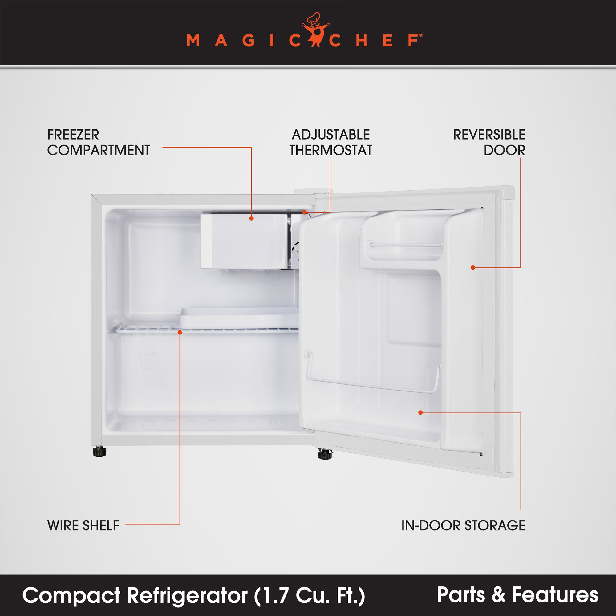 Magic Chef Mini Refrigerator with Freezer Shelf, 1.7 Cubic Feet (For Parts)