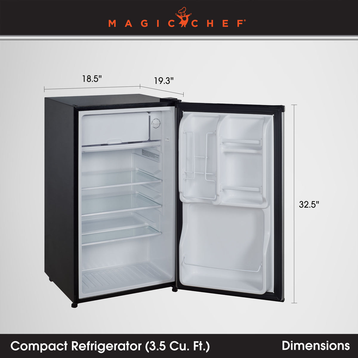 Magic Chef 3.5 Cubic Feet Compact Mini Refrigerator & Freezer, Black (Damaged)