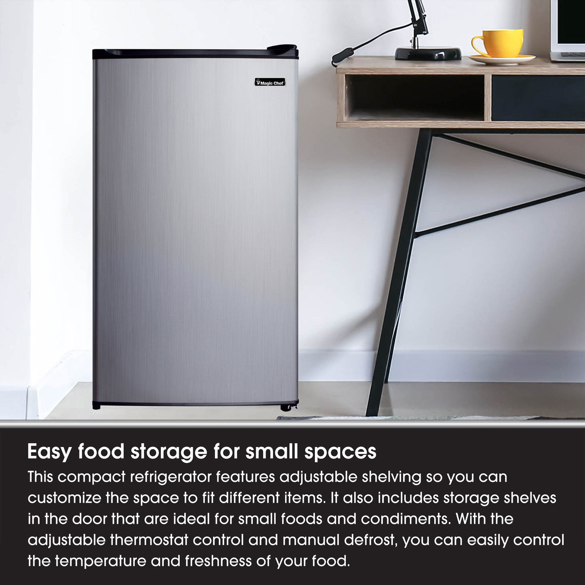 Magic Chef MCBR350S2 3.5 Cu Ft Mini Refrigerator & Freezer, Silver (Open Box)