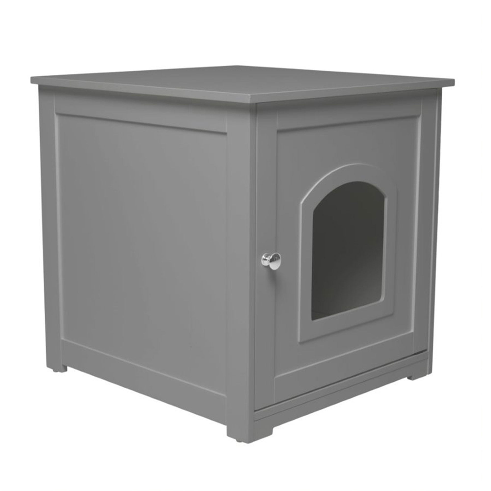 Merry Products Room w/ a View Indoor Outdoor 2 Level Wooden House for Small Pets + zoovilla Kitty Litter Loo Indoor Hidden Litter Box Enclosure Furniture, Gray - VMInnovations