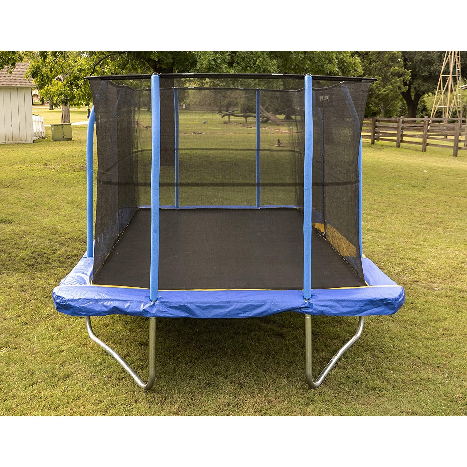 JumpKing Rectangular 10 x 15 Foot Trampoline Combo with Net & Pad, Blue/Yellow