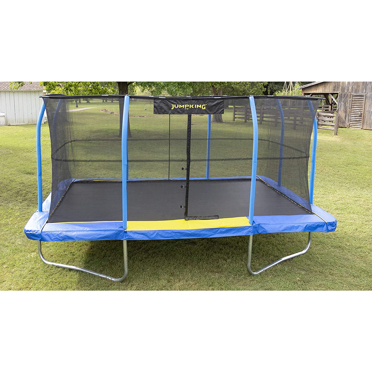 JumpKing Rectangular 10 x 15 Foot Trampoline Combo with Net & Pad, Blue/Yellow