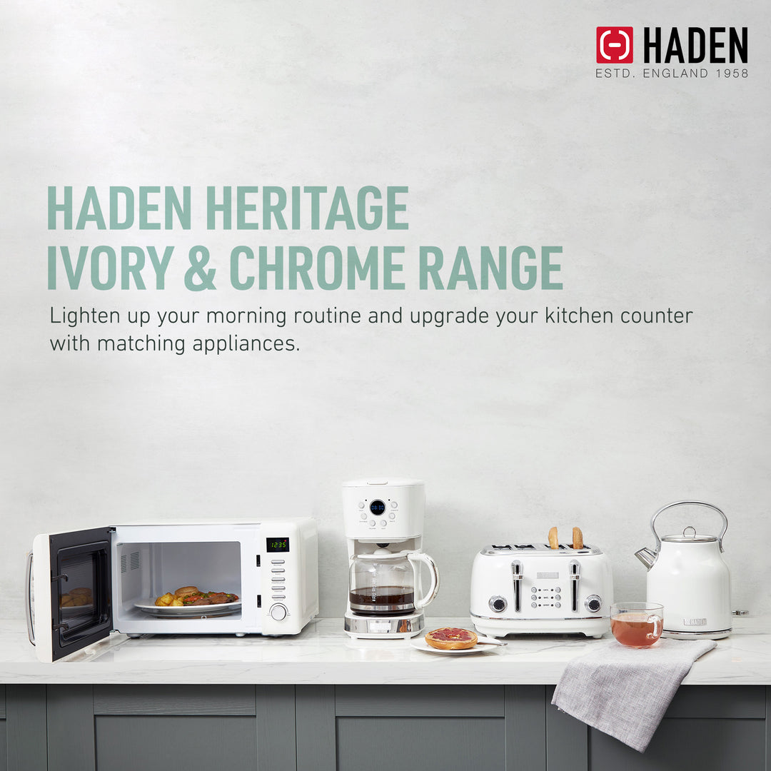 Haden Heritage 1.7 Liter Stainless Steel Electric Water Kettle, Ivory & Chrome