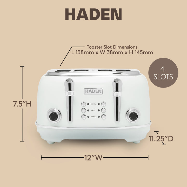 Haden Heritage 4 Slice Wide Slot Stainless Steel Toaster, Ivory & Chrome - VMInnovations