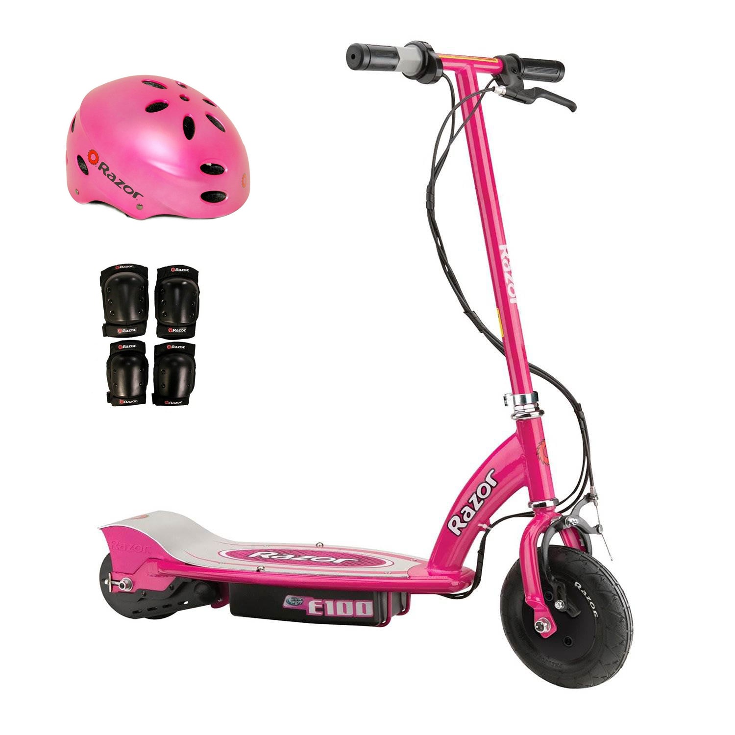 Razor E100 Kids Motorized 24 Volt Electric Scooter with Helmet and Safety Pads