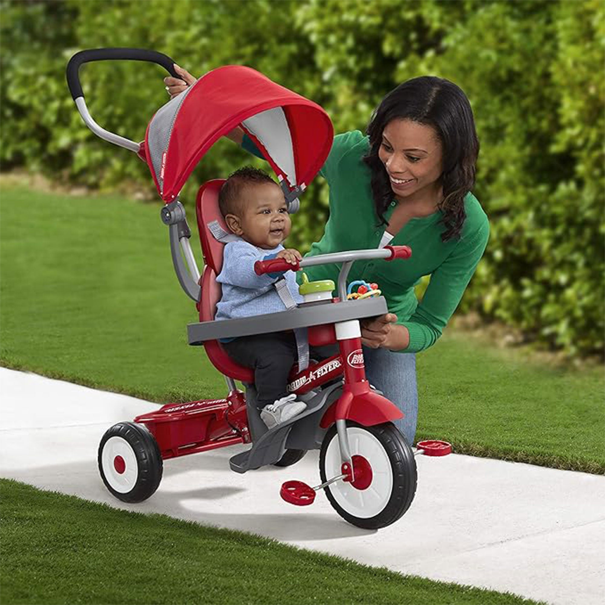 EZ Fold 4-in-1 Stroll 'N Trike Infant Toddler Stroller Tricycle, Red (Open Box) - VMInnovations