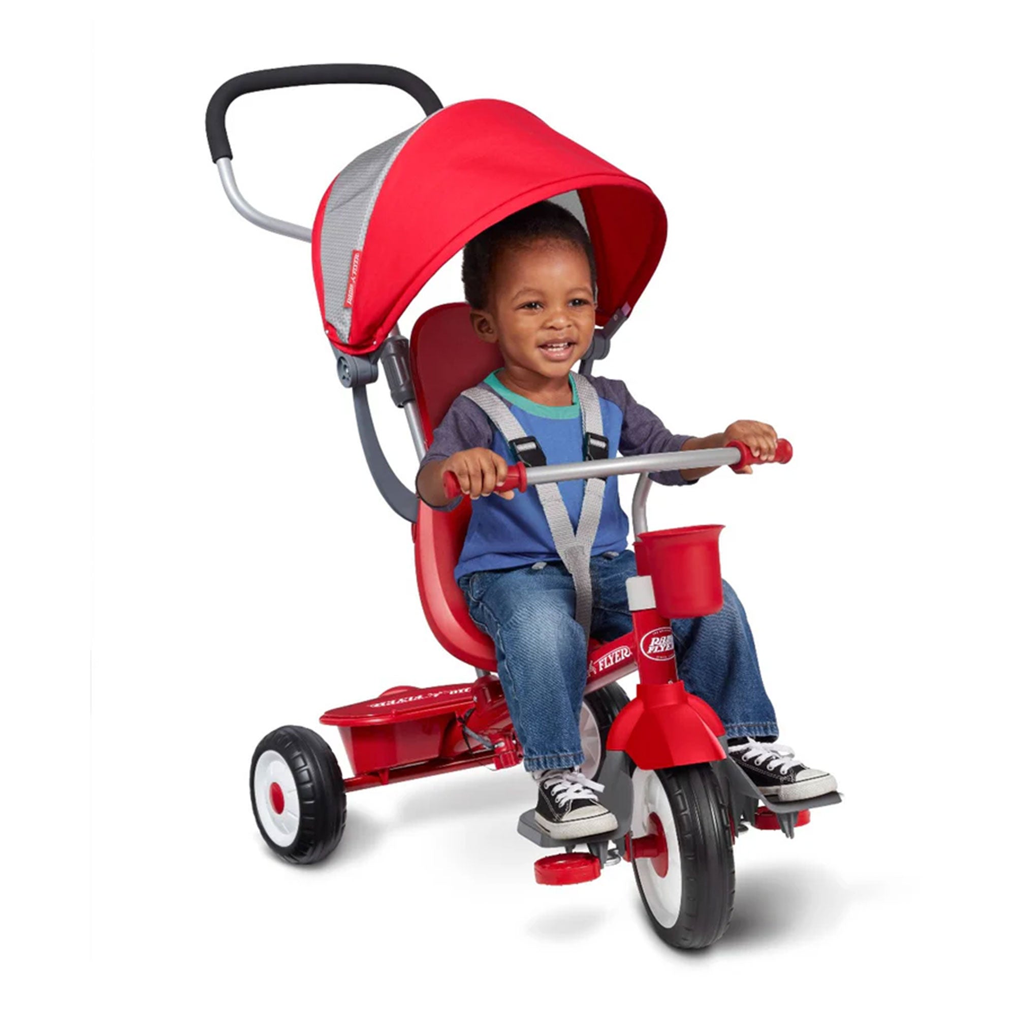 Radio Flyer EZ Fold 4-in-1 Stroll 'N Trike Infant Toddler Stroller Tricycle, Red - VMInnovations
