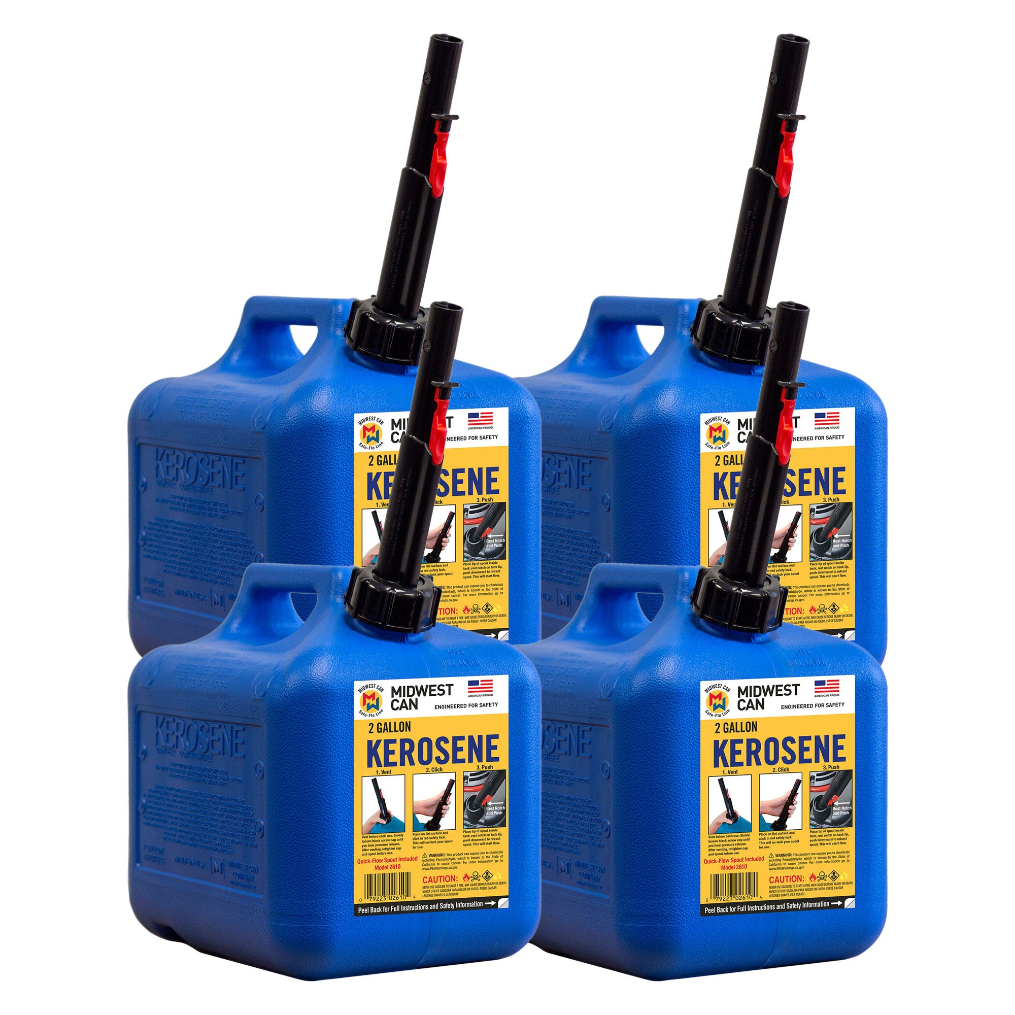 Midwest Can Company 2610 2 Gallon Kerosene Gas Can Container with Spout (4 Pack) - VMInnovations