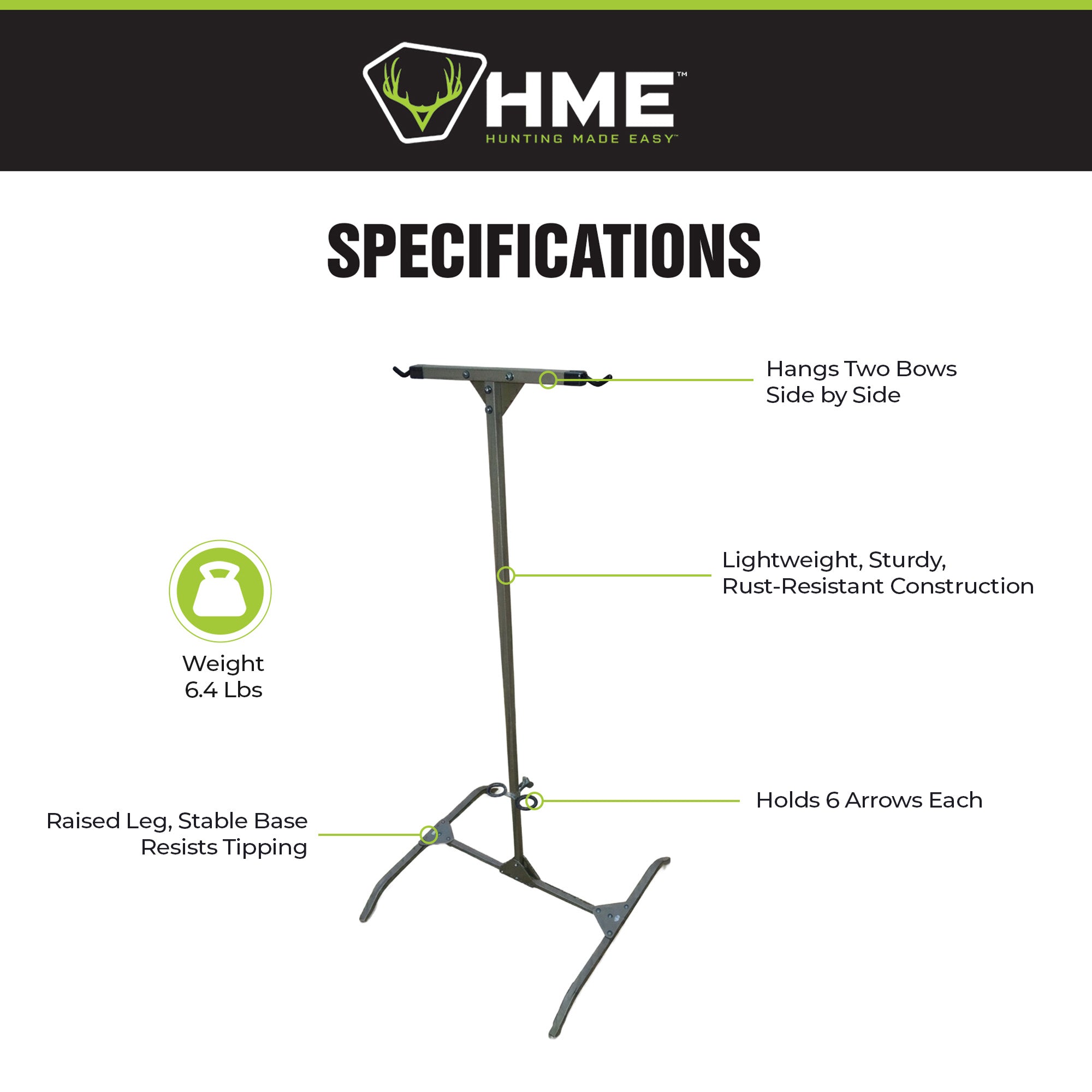 HME Hard Surface Practice Indoor Outdoor Steel Archery Bow Storage Hanger Rack