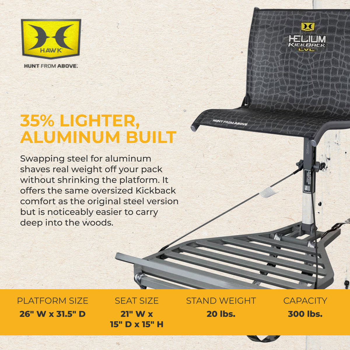Hawk Helium Kickback LVL Hang-On Hunting Tree Stand with XL Seat & Platform - VMInnovations