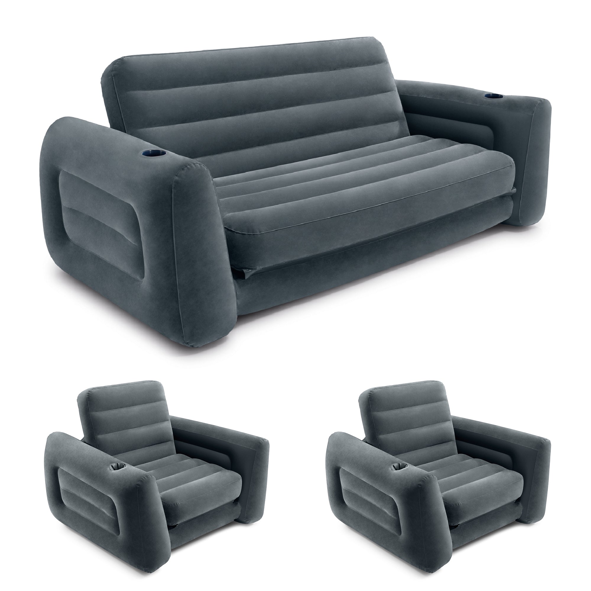 Intex Queen Size Inflatable Pull-Out Sofa Bed Couch and Chair Sleeper, Dark Gray - VMInnovations