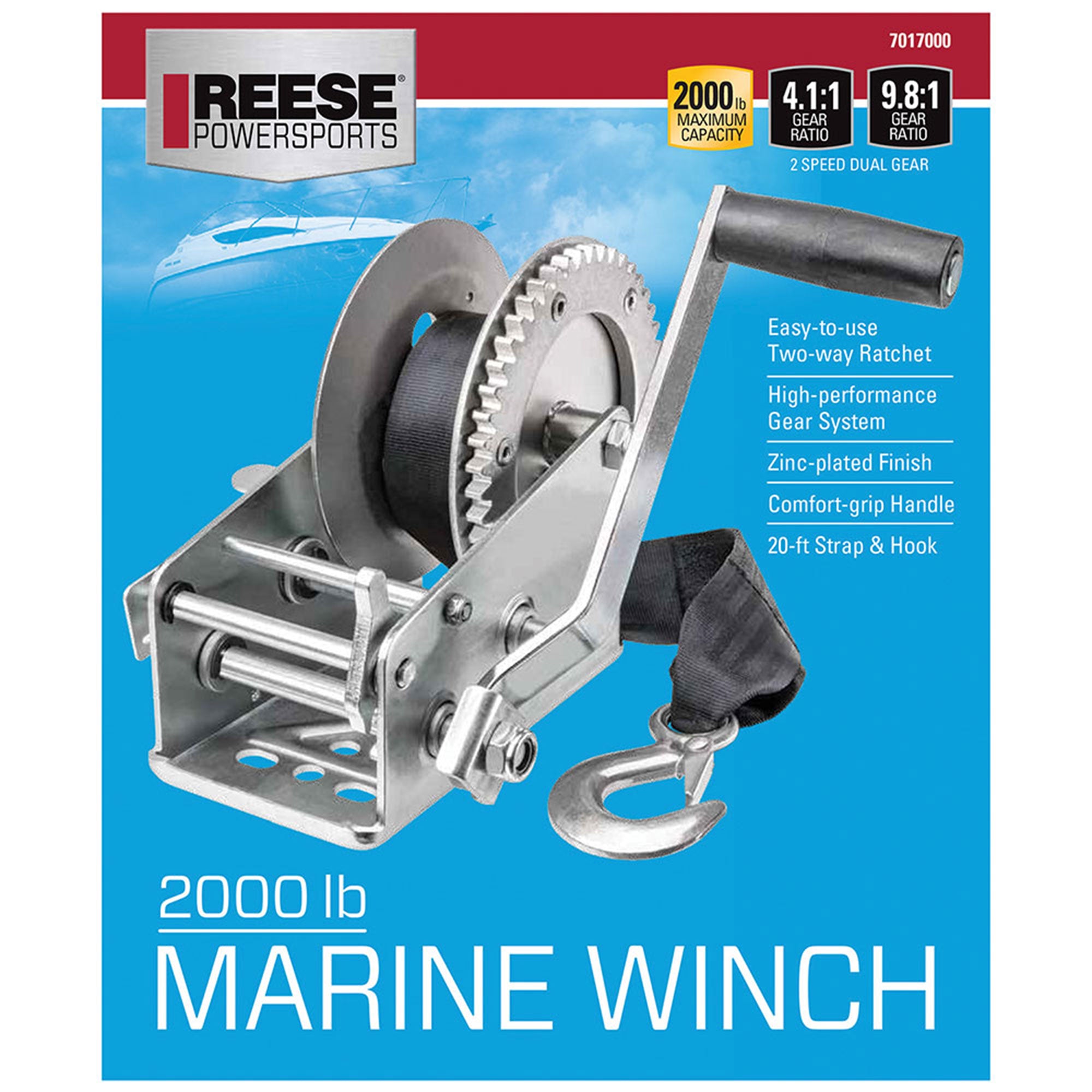 Reese 7017000 20 Foot Hook Strap Zinc Plated Carbon Steel Marine Ratchet Winch - VMInnovations