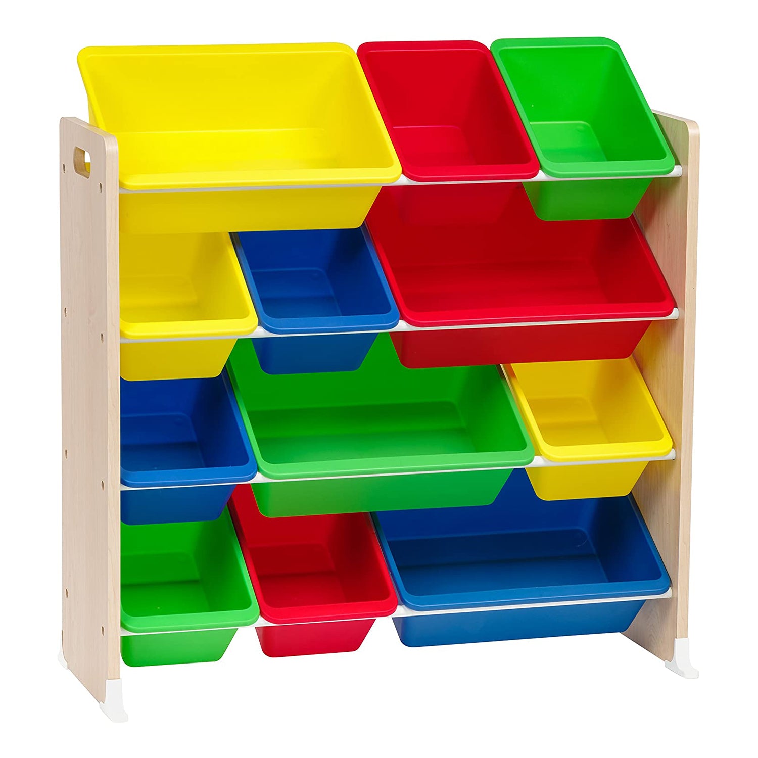 IRIS USA 596352 Kid's Room Playroom Toy Storage 4-Tier Storage Bin Rack, Primary