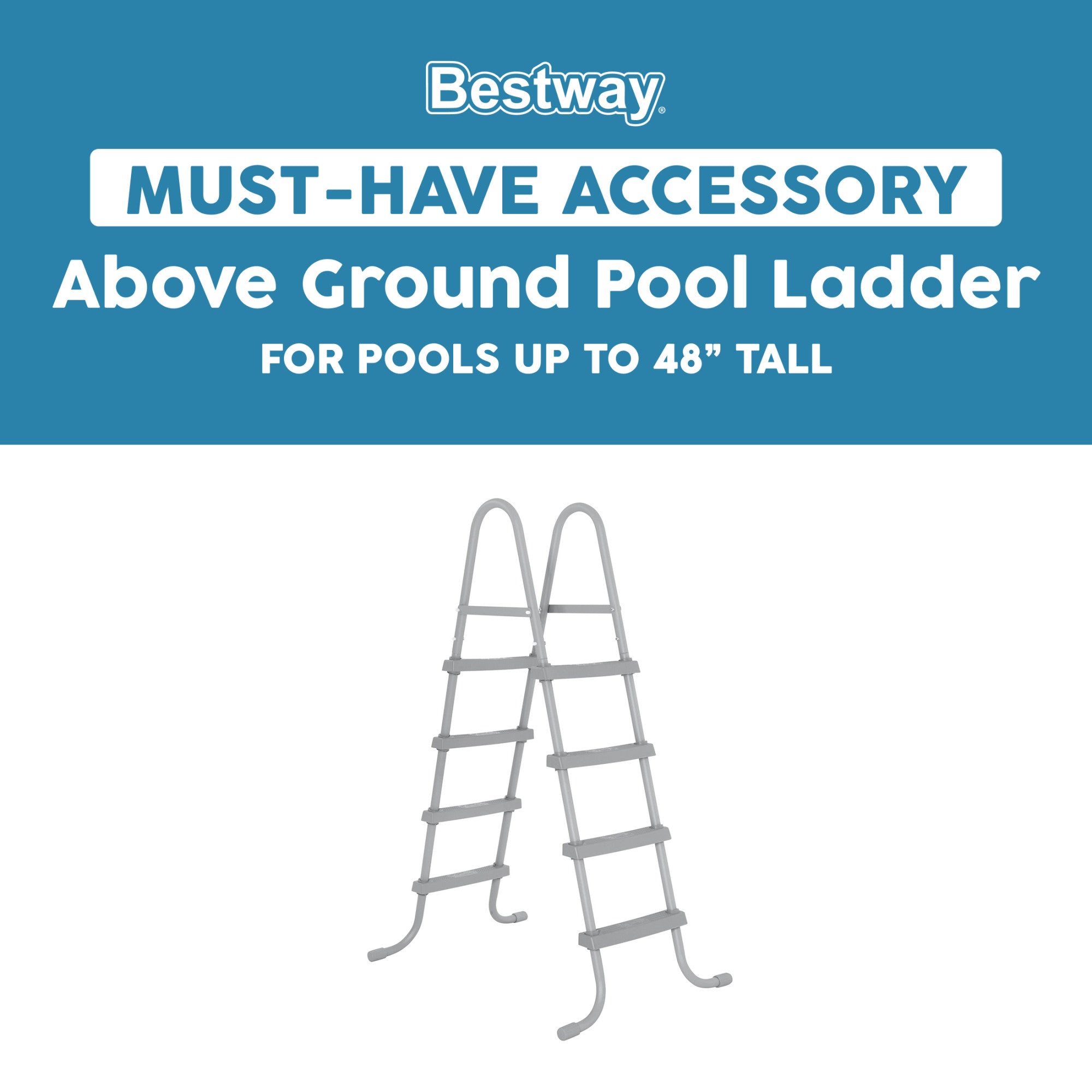 Bestway Pool Ladder for 42" or 48" Tall Pools, Metal Frame with Plastic Steps