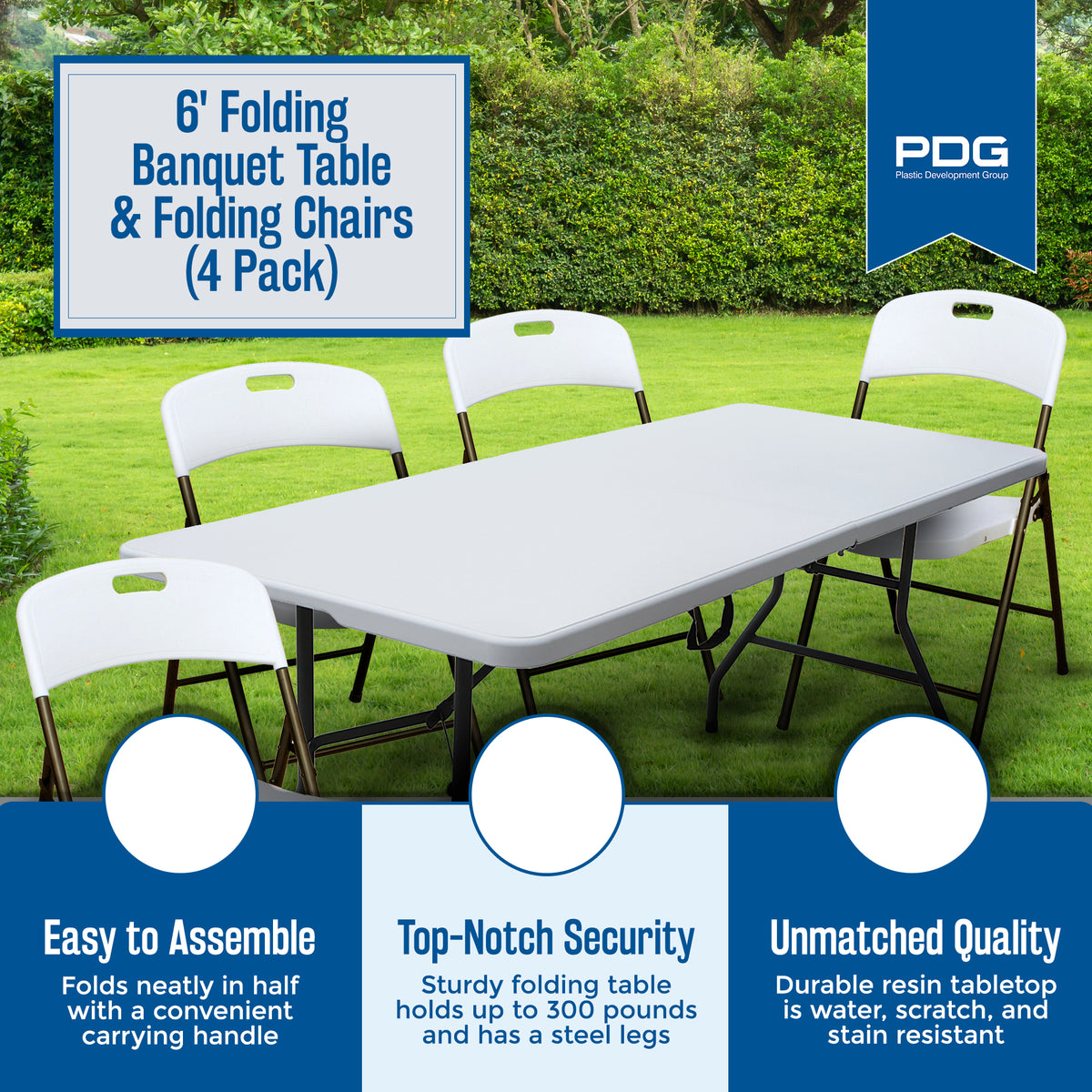 Plastic Development Group 6' Folding Banquet Table & Folding Chairs (4 Pack)