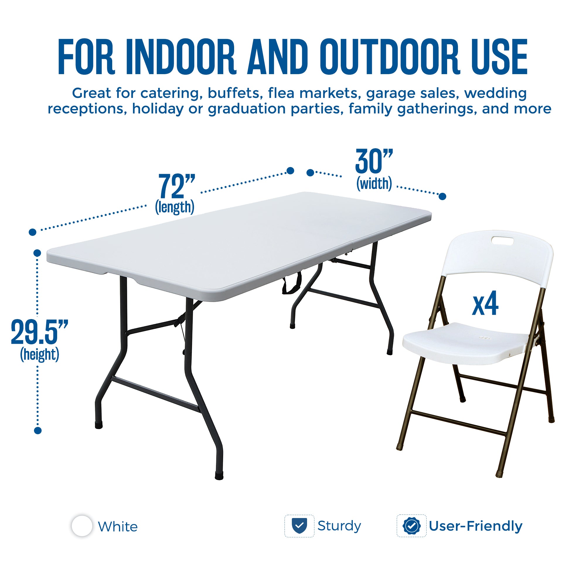 Plastic Development Group 6' Folding Banquet Table & Folding Chairs (4 Pack) - VMInnovations
