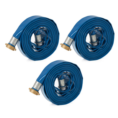 Apache 98138015 1.5" Diameter 50' Length 75 PSI PVC Lay Flat Hose, Blue (3 Pack)