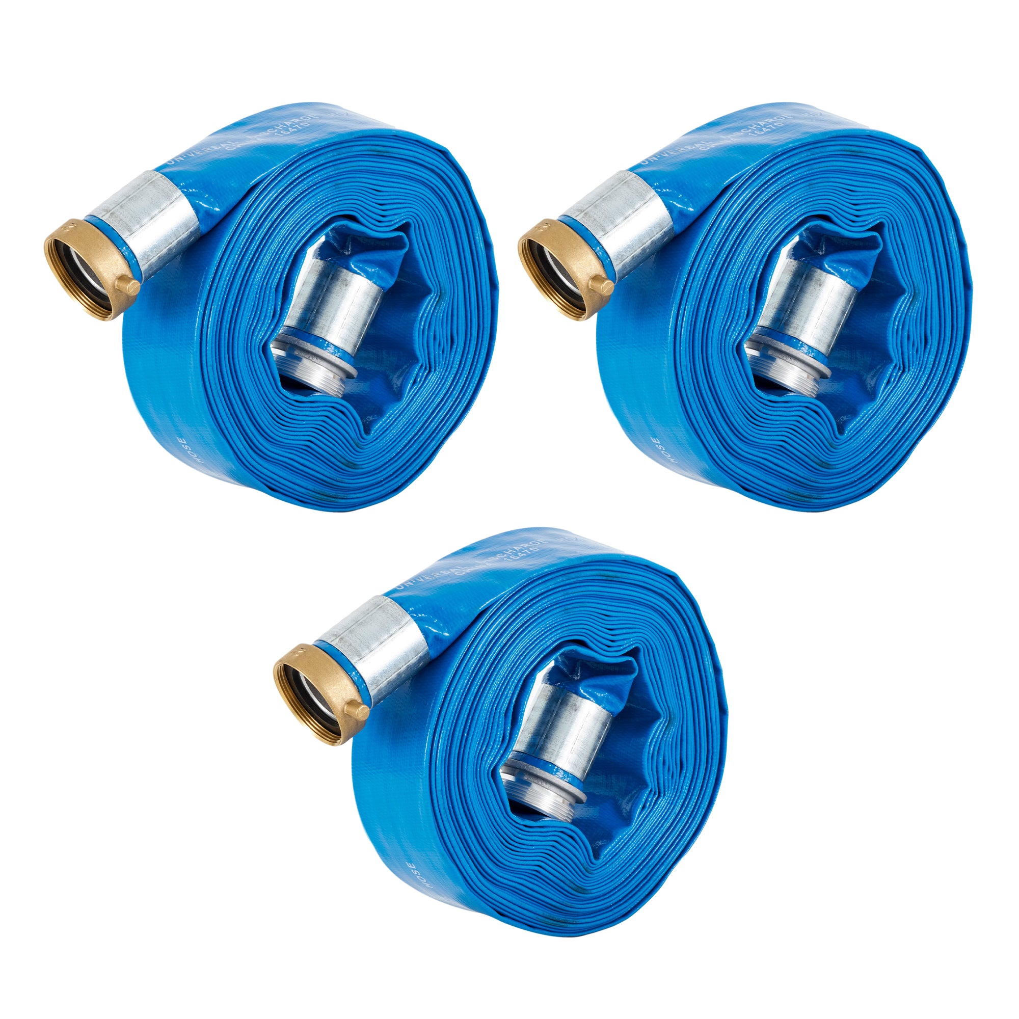 Apache 98138045 2" Diameter 50' Long PVC Lay-Flat Discharge Hose, Blue (3 Pack)