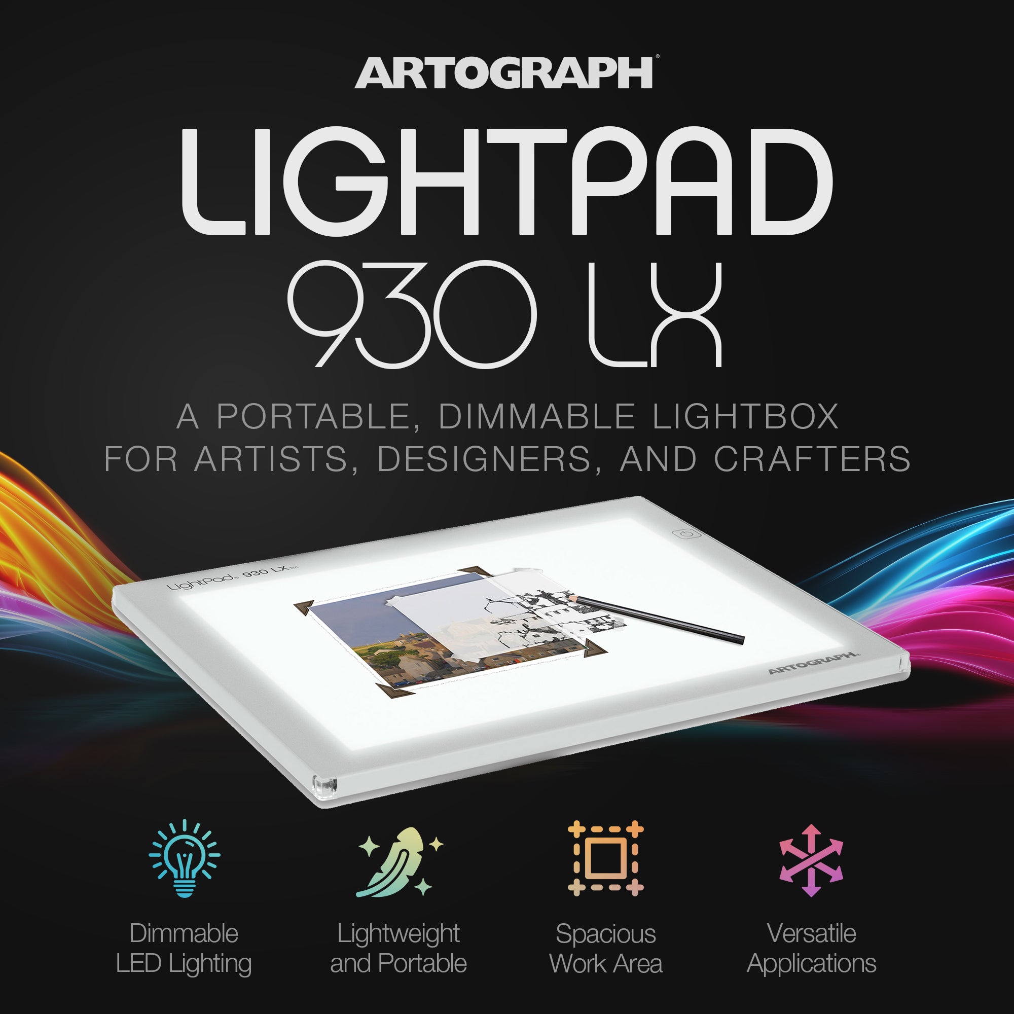 Artograph LightPad 930 LX, 12" x 9" Dimmable LED Light Box for Drawing & Tracing