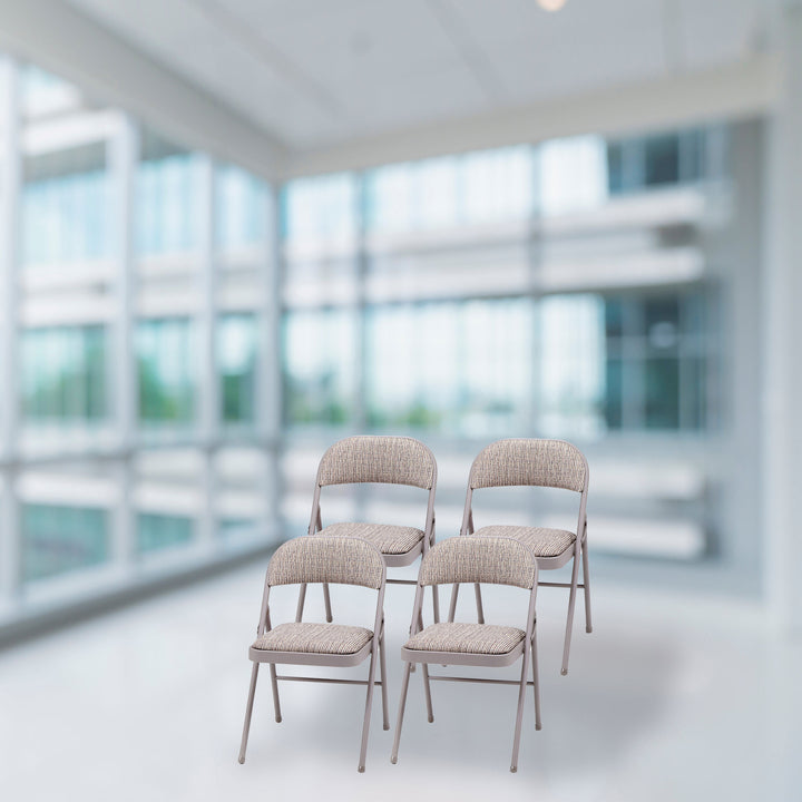 MECO Sudden Comfort Deluxe Fabric Padded Folding Chair Set, Chicory Lace(4 Pack)