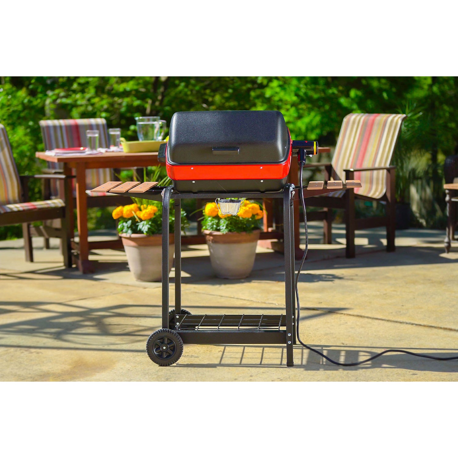 Americana 9325U8.181 Portable Electric Cart Grill with Two Folding Tables, Red - VMInnovations