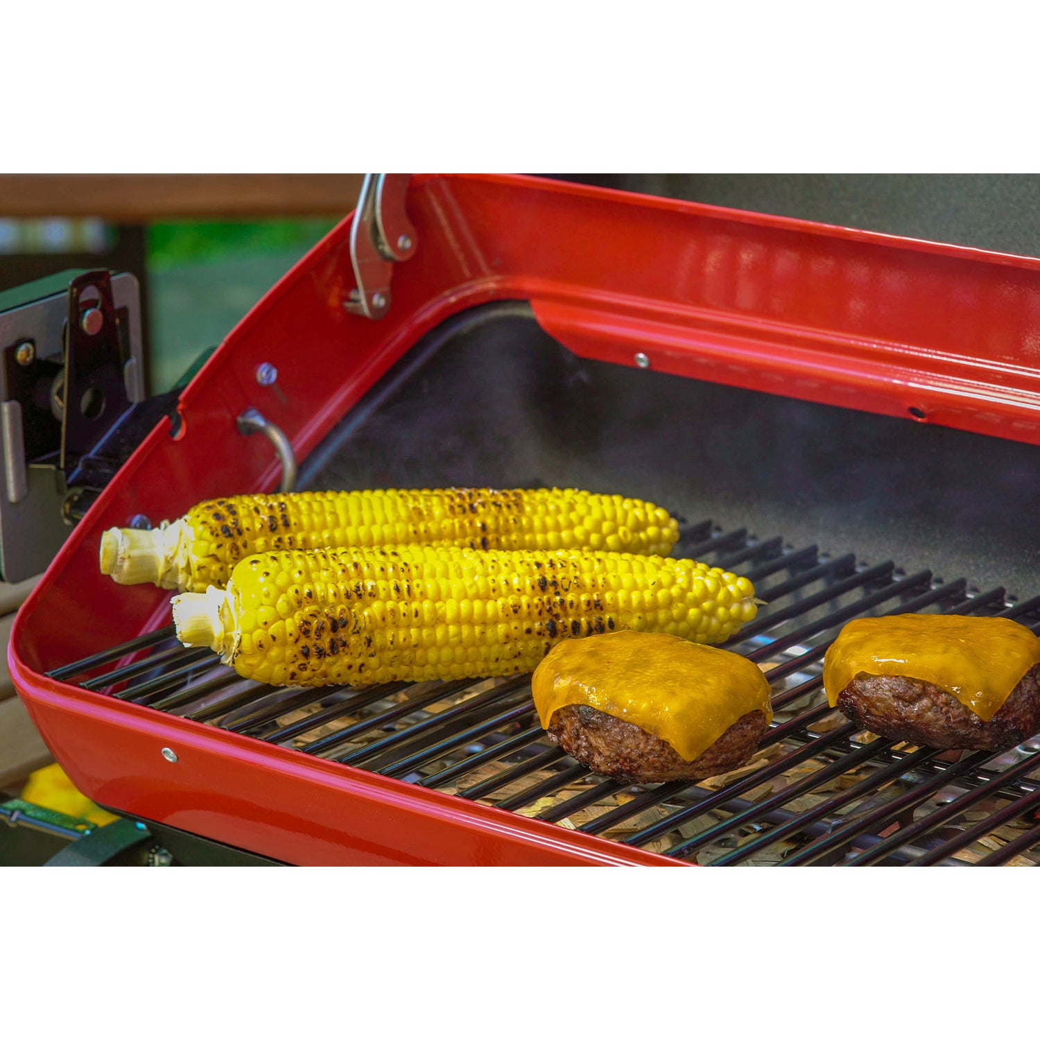 Americana Portable Electric Cart Grill with Two Folding Tables, Red (Open Box) - VMInnovations