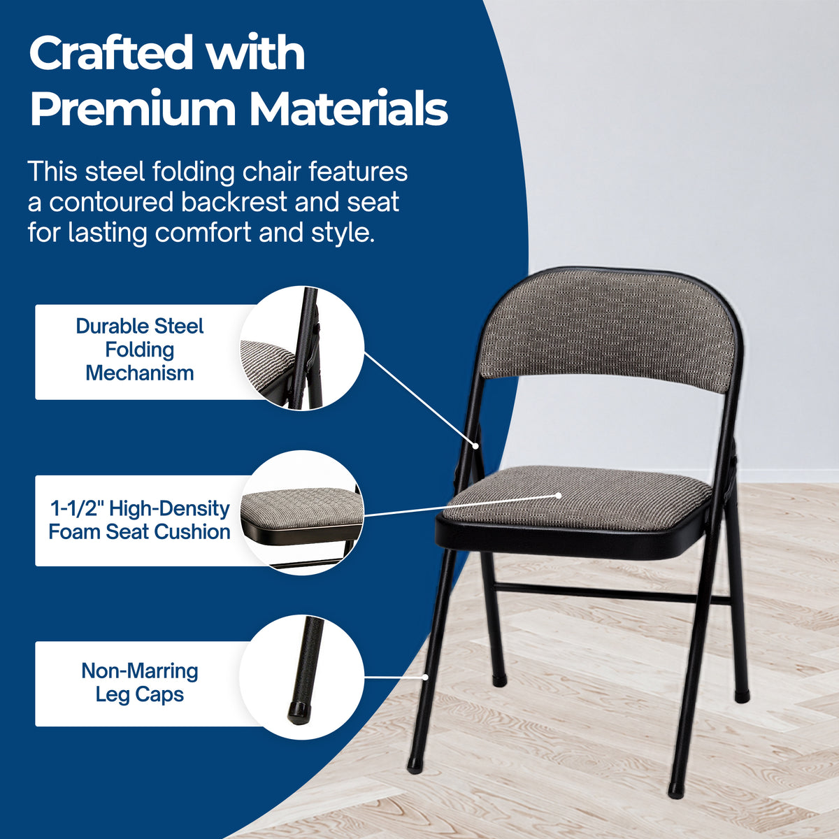 MECO Sudden Comfort Deluxe Metal Fabric Padded Chair Set, Black 4 PK(Open Box)